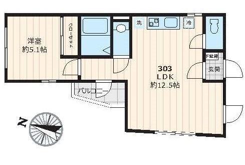 ボウ ベルズ ハウス笹塚(1LDK/3階)の間取り写真