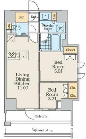 クレストコート中野富士見町(2LDK/3階)の間取り写真