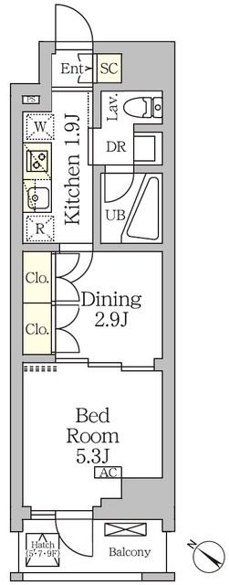 アジールコート松濤(1DK/7階)の間取り写真