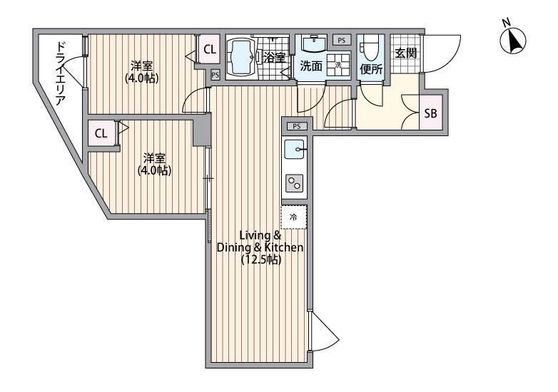 HJクラウンⅠ(2LDK/B1階)の間取り写真
