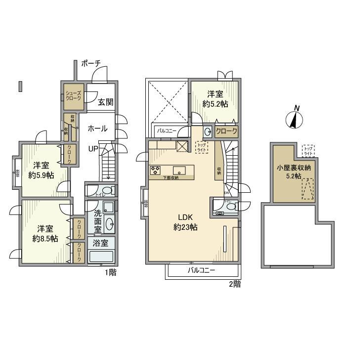 東急田園都市線 用賀駅 徒歩14分 2階建 築17年(3LDK)の間取り写真