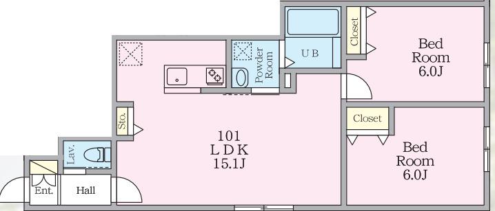 ミハス中野Ⅱ(2LDK/1階)の間取り写真