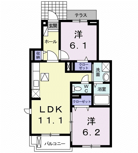 ウィステリアタウンⅨ(2LDK/1階)の間取り写真
