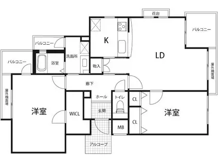 ツインコート(2LDK/2階)の間取り写真