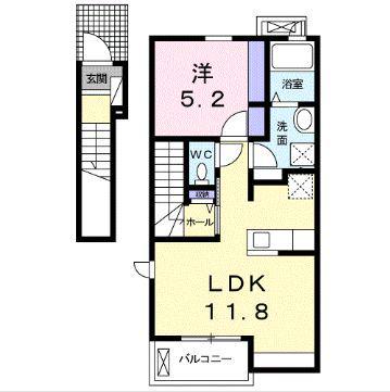プラシード カーサⅠ(1LDK/2階)の間取り写真