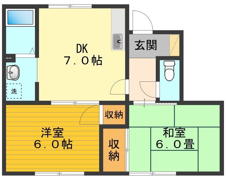 イーストヴィレッジきみや(2DK/1階)の間取り写真