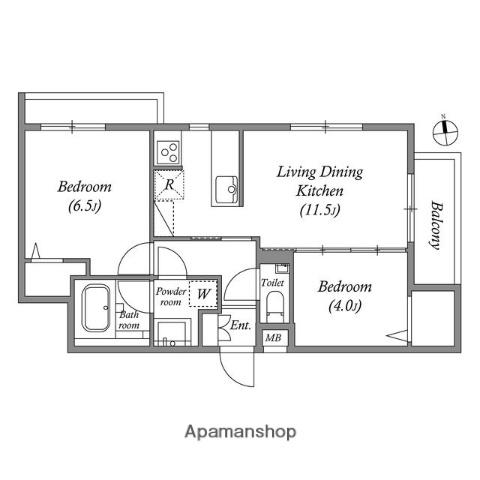 オーパスホームズ武蔵小金井(2LDK/1階)の間取り写真