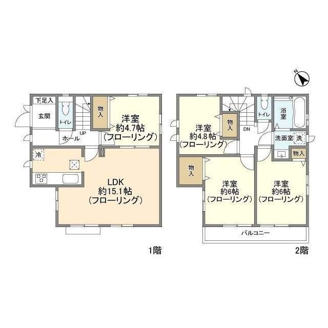 京王電鉄京王線 中河原駅 徒歩17分 2階建 築4年(4LDK)の間取り写真