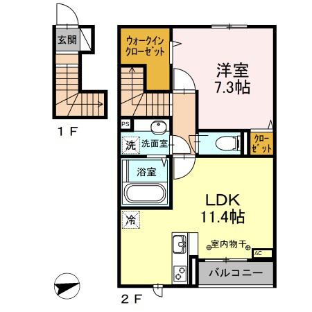アズーリ(1LDK/2階)の間取り写真