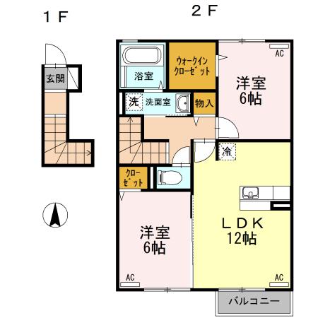 アンジュール クレイドル クレイドル(2LDK/2階)の間取り写真