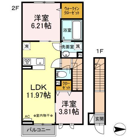 グリシーヌ(2LDK/2階)の間取り写真
