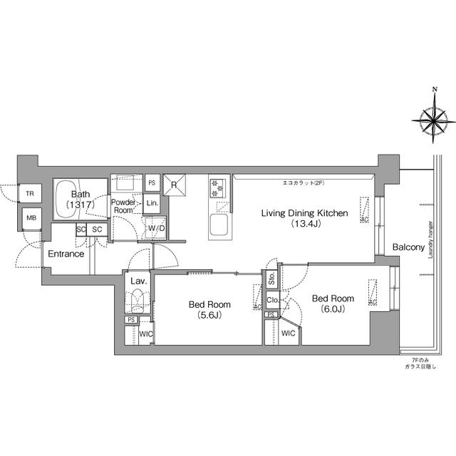 コンフォリア・リヴ八坂富士見(2LDK/2階)の間取り写真