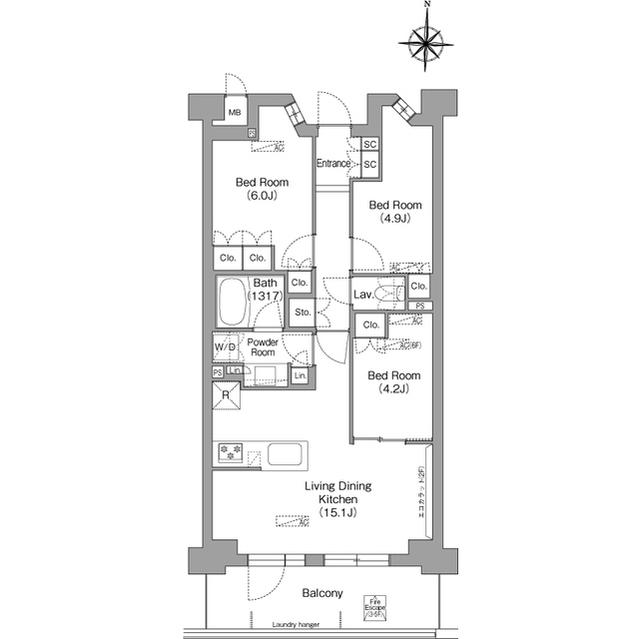 コンフォリア・リヴ八坂富士見(3LDK/2階)の間取り写真