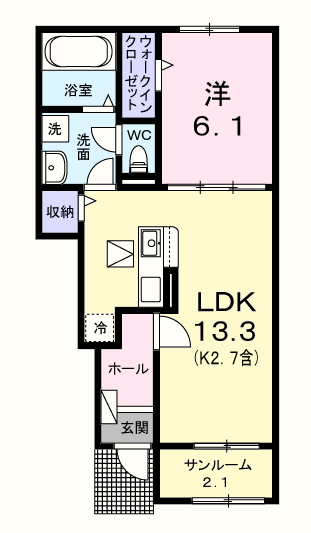 エール ドゥ(1LDK/1階)の間取り写真