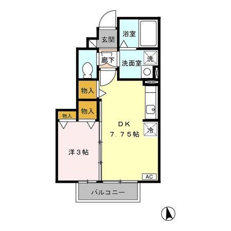 プログレッソAB(1DK/1階)の間取り写真