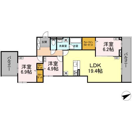 D-RESIDENCE稲城(3LDK/3階)の間取り写真