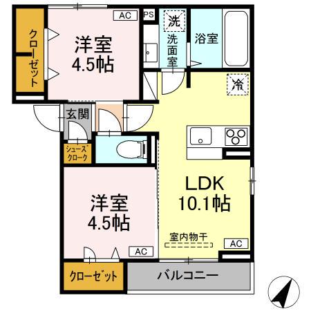 D-ROOM平山(2LDK/3階)の間取り写真