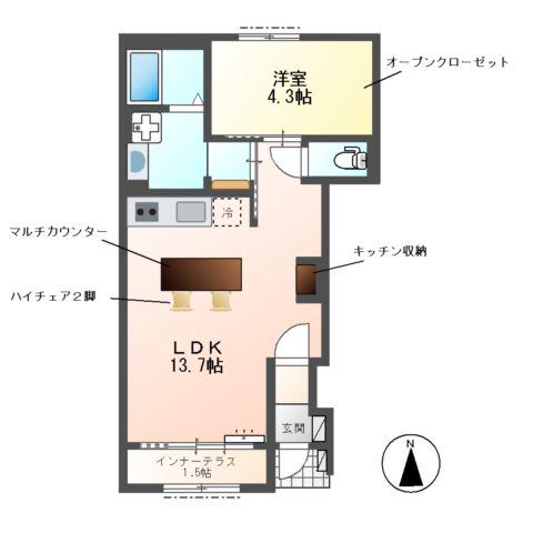 レヴメゾン神山五番館(1LDK/1階)の間取り写真