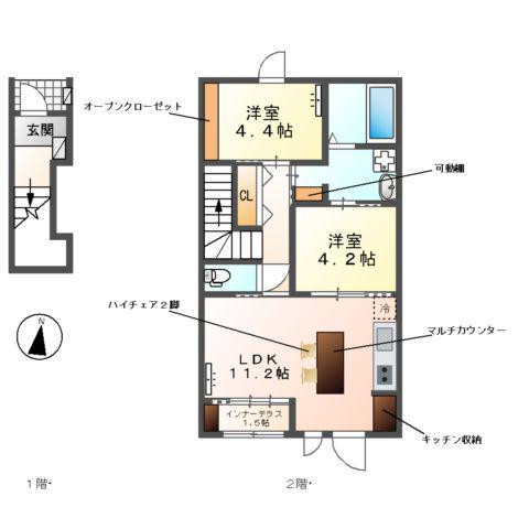 レヴメゾン神山四番館(2LDK/2階)の間取り写真