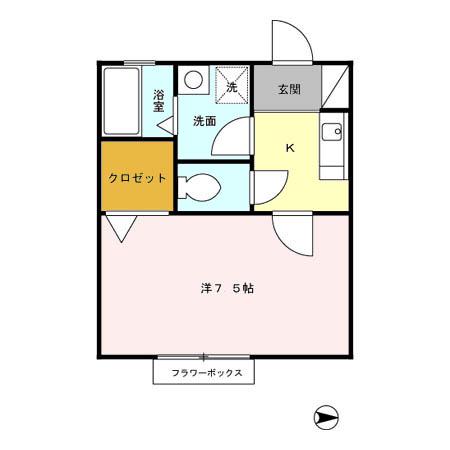 リリーフK(1K/2階)の間取り写真