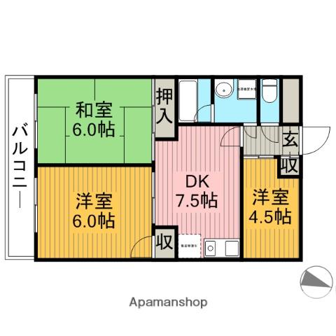 リエス国分寺恋ヶ窪(3DK/4階)の間取り写真