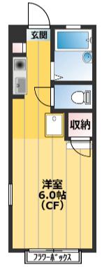 フラワーハイツⅡ(ワンルーム/2階)の間取り写真