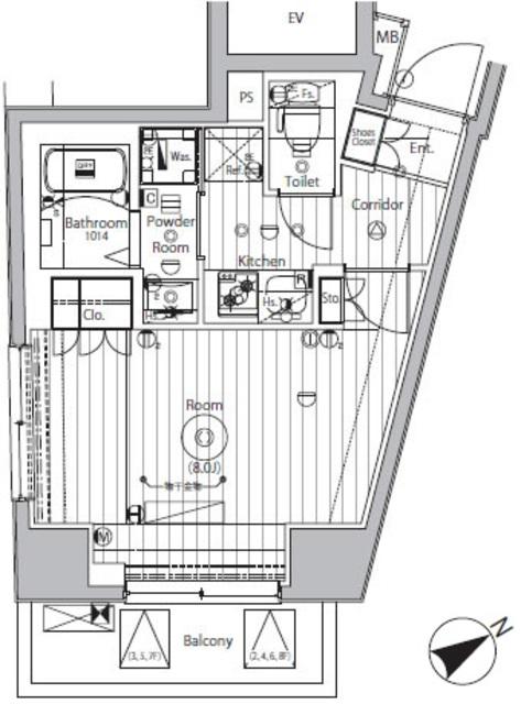 プロスタイルウェルス西早稲田(1K/5階)の間取り写真