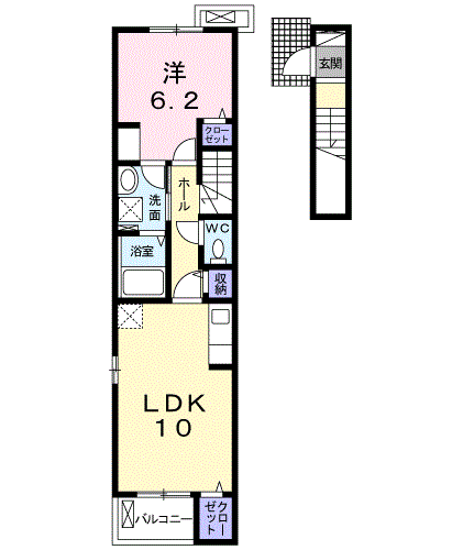 FRAISE COCO Ⅰ(1LDK/2階)の間取り写真