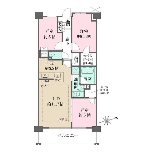 ザ・パークハウス花小金井ガーデンⅡ街区(3LDK/6階)の間取り写真
