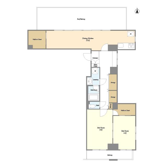 シェル中野弥生町(2LDK/8階)の間取り写真
