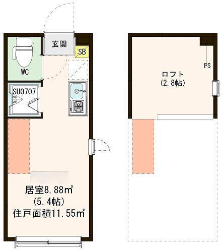 ハーモニーテラス桜上水Ⅲ(ワンルーム/2階)の間取り写真
