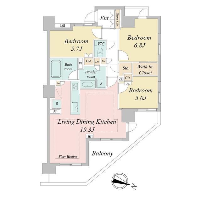 ドゥーエ早稲田(3LDK/9階)の間取り写真