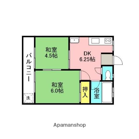 R&KコーポⅡ(2DK/1階)の間取り写真