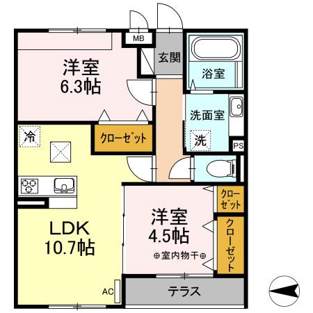 カーサ ビアンコ(2LDK/1階)の間取り写真