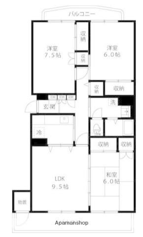 練馬関町第2社宅2号棟(3LDK/1階)の間取り写真
