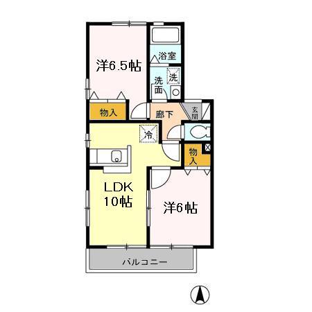 ペニーレーンA・B(2LDK/2階)の間取り写真