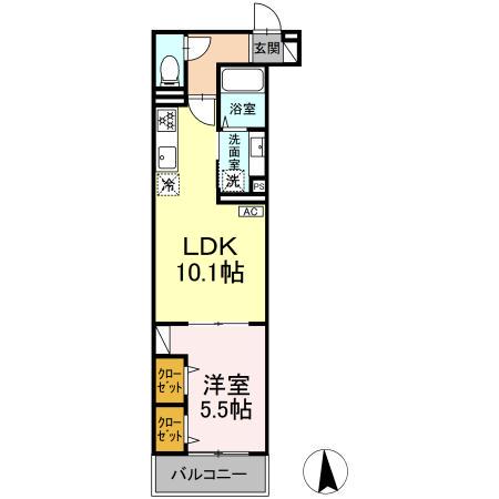 Dアセット栄町(1LDK/3階)の間取り写真