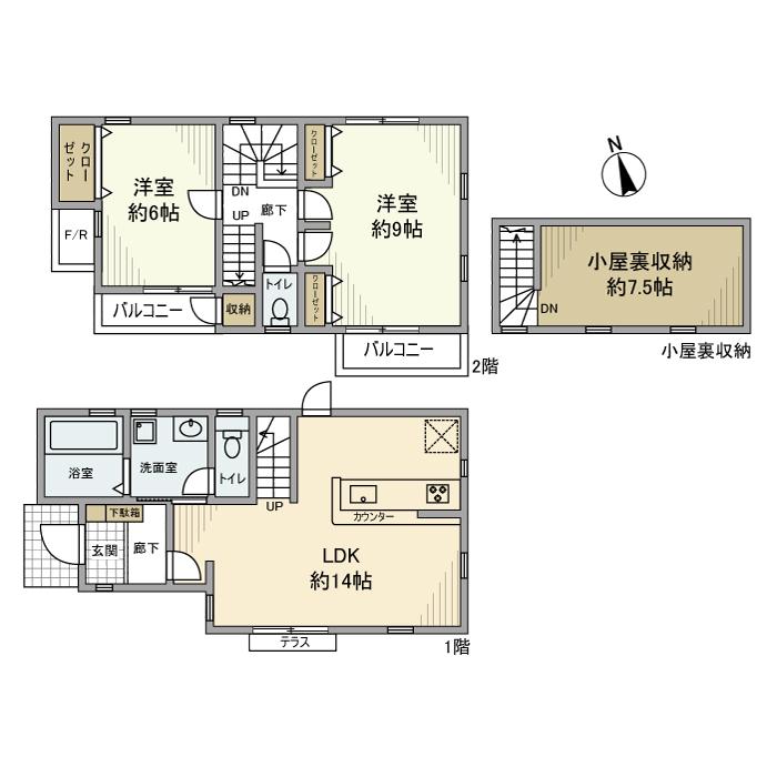 中央本線 国分寺駅 バス乗車時間：9分 喜平橋バス停で下車 徒歩4分 2階建 築8年(2LDK)の間取り写真