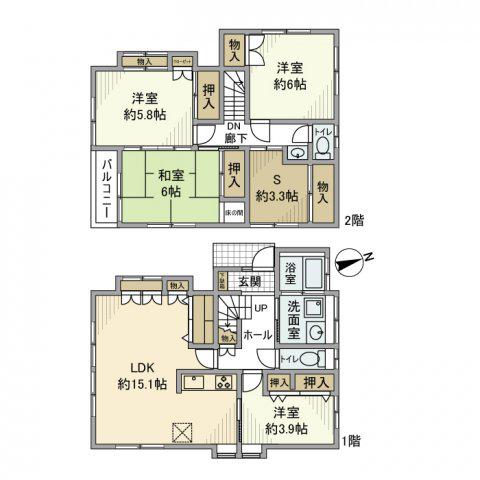 京王電鉄京王線 調布駅 徒歩20分 2階建 築46年(4SLDK)の間取り写真