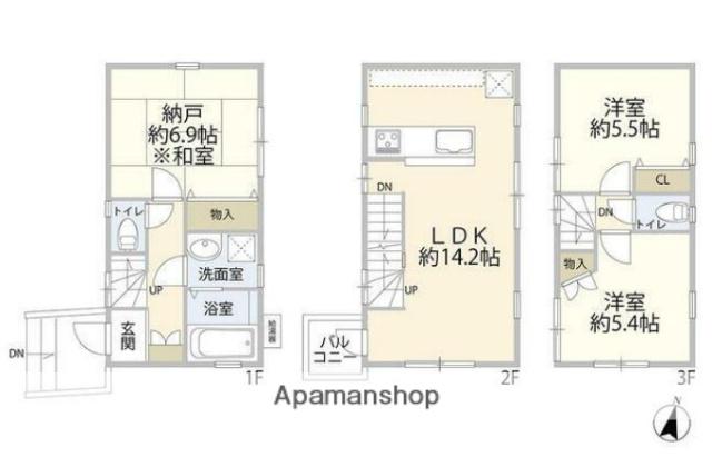西武鉄道新宿線 上石神井駅 徒歩12分 3階建 築20年(3LDK)の間取り写真