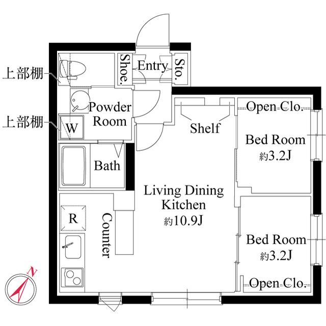 CASA GRAZIE 杉並和田(2LDK/3階)の間取り写真