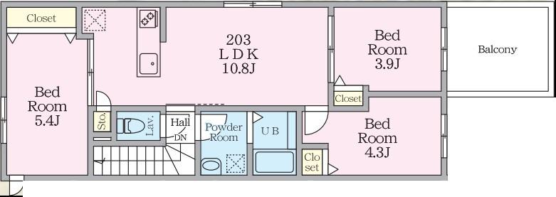 ミハス中野Ⅱ(3LDK/2階)の間取り写真