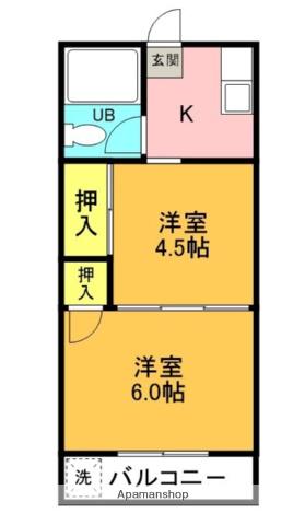 岡本ハイツ(2K/1階)の間取り写真