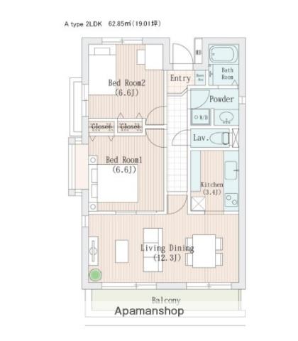 LANAI GRACE KUNITACHI(2LDK/2階)の間取り写真