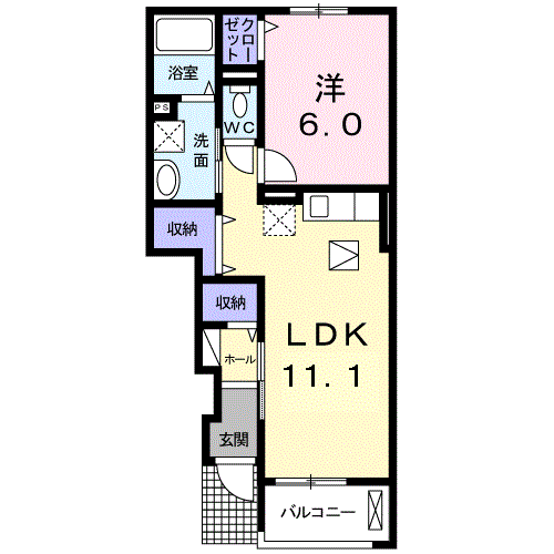 インノバール(1LDK/1階)の間取り写真