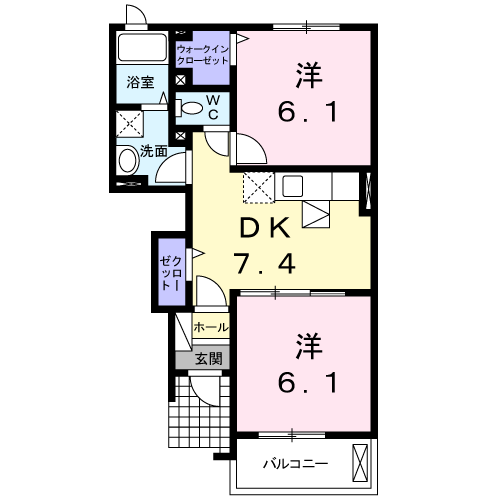 クラール・ブリーゼⅡ(2DK/1階)の間取り写真