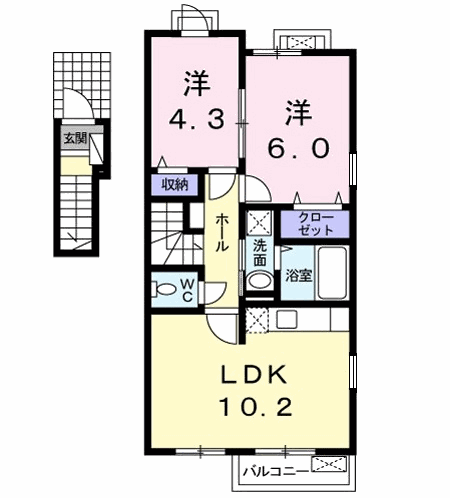 オーランジェ(2LDK/2階)の間取り写真