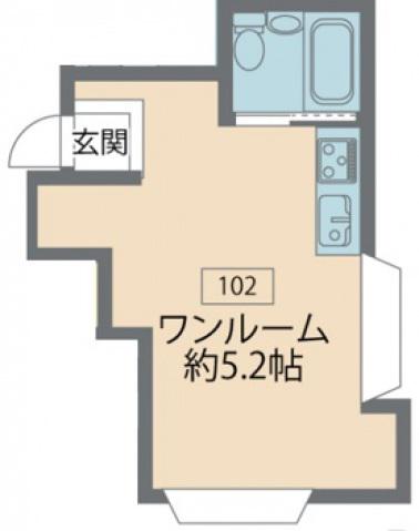 ポルシェ小平鷹の台(ワンルーム/1階)の間取り写真