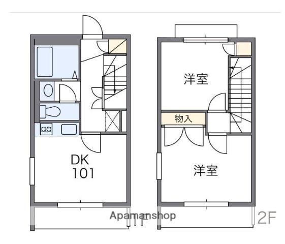 ジョイフルソレイユ(2DK/1階)の間取り写真
