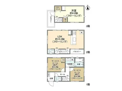 南武線 西府駅 徒歩14分 3階建 築2年(1SLDK)の間取り写真